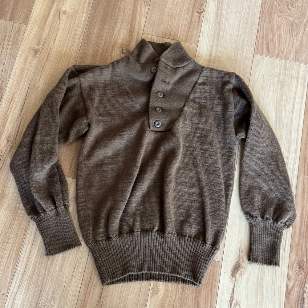 Vintage US Military 100% Wool 5 Button Sweater Brown Large 42-44‎ 1988 DLA100